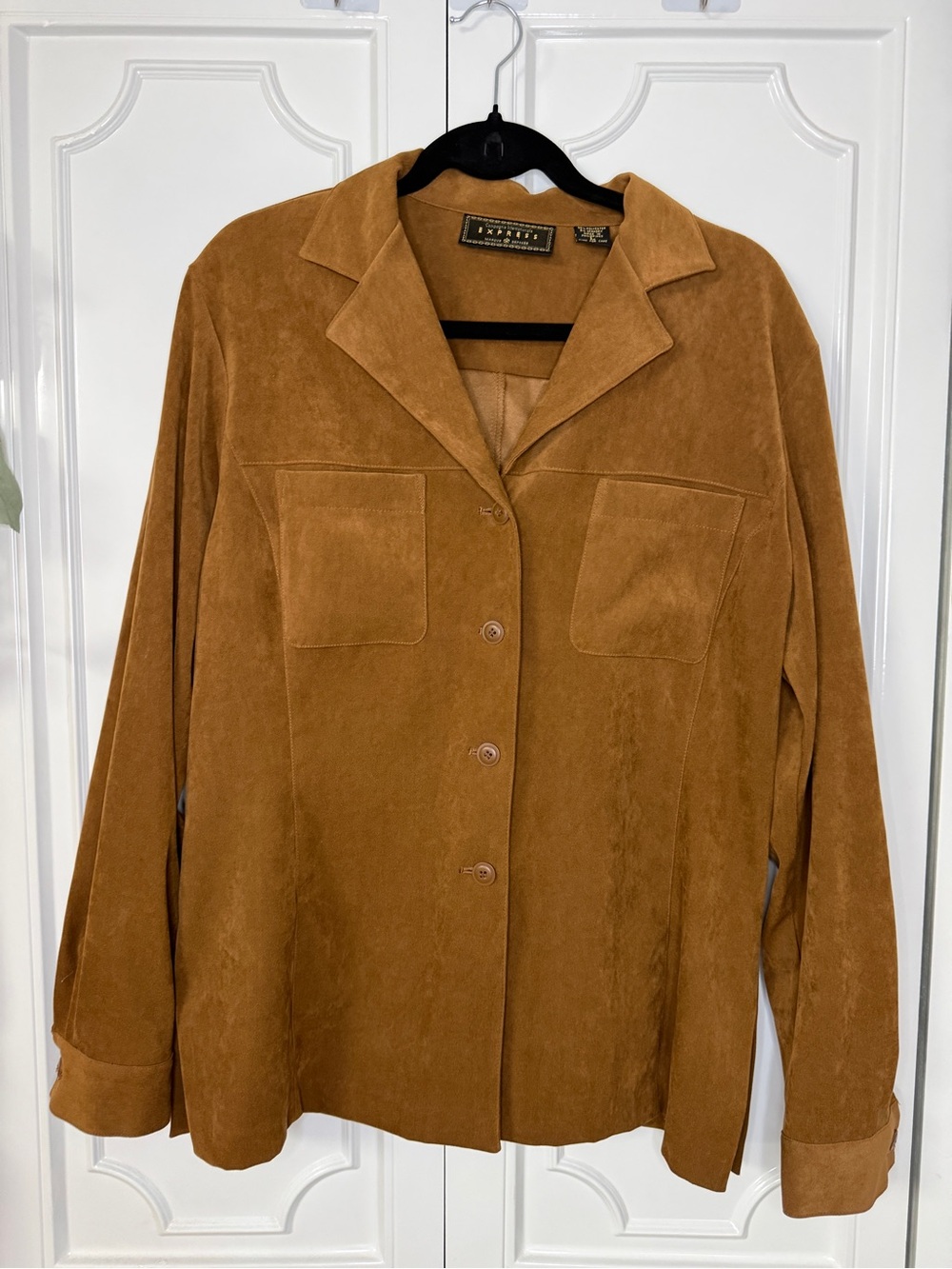 VTG Express Brown Suede-Look Button Shirt Jacket Western